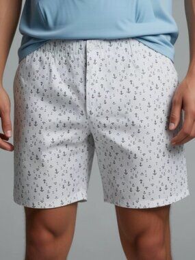 Denali White Navy Blue Anchor Print Shorts 38 Nautical Coastal Preppy Resortwear